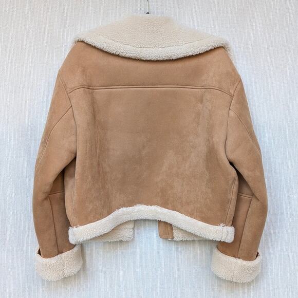 Gap Brown Vegan Suede Sherpa-Trim Full Zip Jacket, size M - Picture 3 of 8